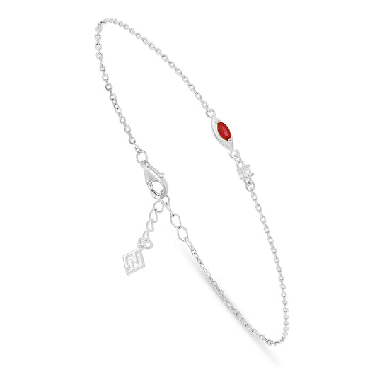 Sterling Silver 925 Bracelet Rhodium Plated Embedded With Ruby Corundum And White Zircon