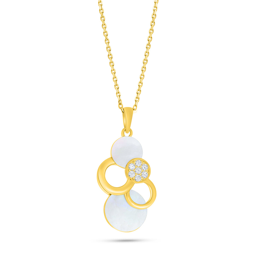 عقد من الفضة الخالصة عيار 925 مطلي ذهبي مرصع صدف ابيض و فص ابيض