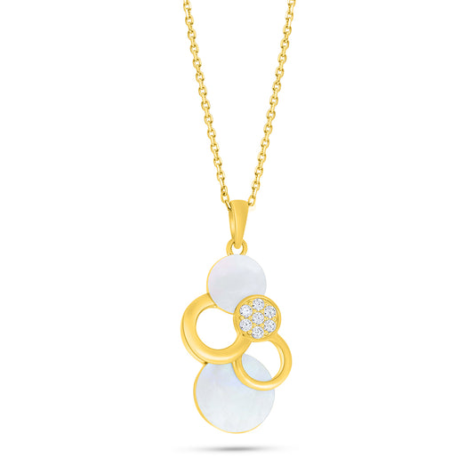 عقد من الفضة الخالصة عيار 925 مطلي ذهبي مرصع صدف ابيض و فص ابيض