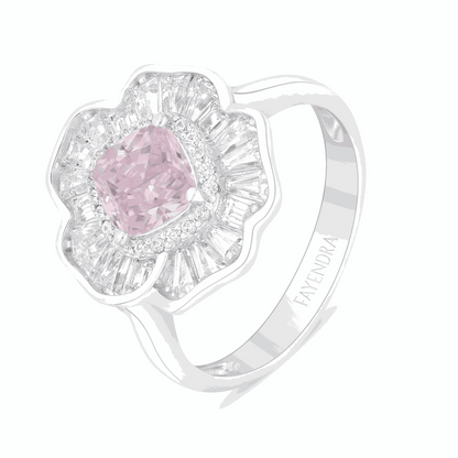 Sterling Silver 925 Ring Rhodium Plated Embedded With Pink Zircon And White Zircon