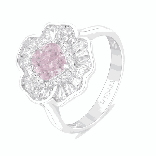 Sterling Silver 925 Ring Rhodium Plated Embedded With Pink Zircon And White Zircon