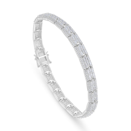 Sterling Silver 925 Bracelet Rhodium Plated Embedded With White Zircon