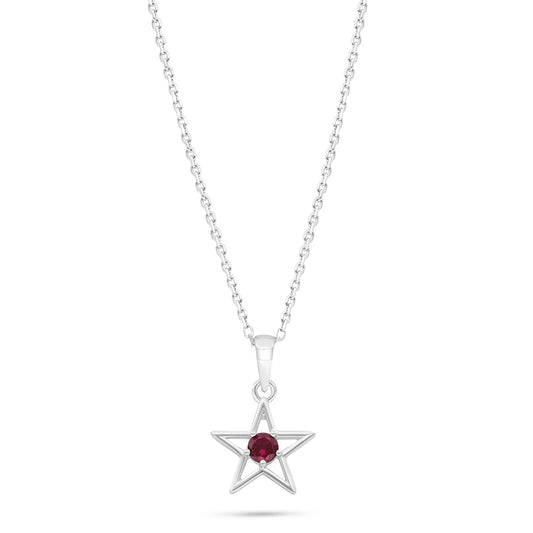 Sterling Silver 925 Necklace Rhodium Plated Embedded With Ruby Corundum And White Zircon