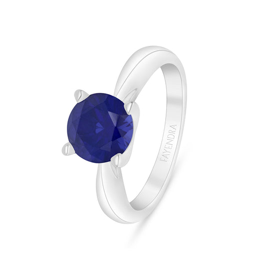 Sterling Silver 925 Ring Rhodium Plated Embedded With Sapphire Corundum