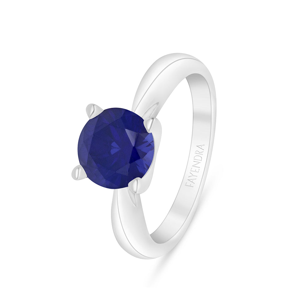Sterling Silver 925 Ring Rhodium Plated Embedded With Sapphire Corundum