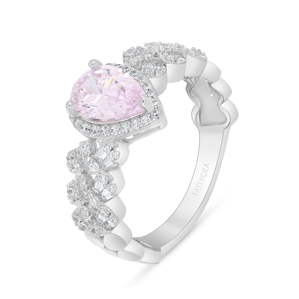Sterling Silver 925 Set Rhodium Plated Embedded With Pink Zircon And White Zircon