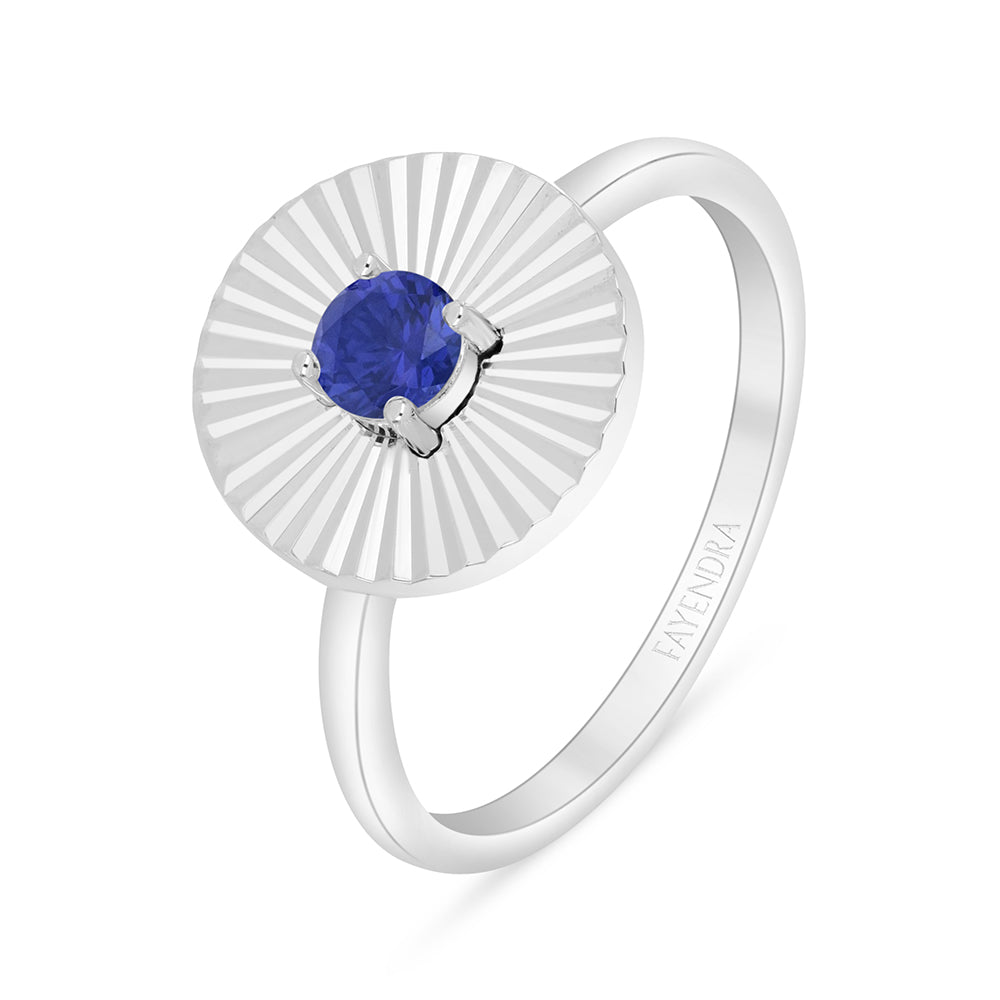 Sterling Silver 925 Ring Rhodium Plated Embedded With Sapphire Corundum