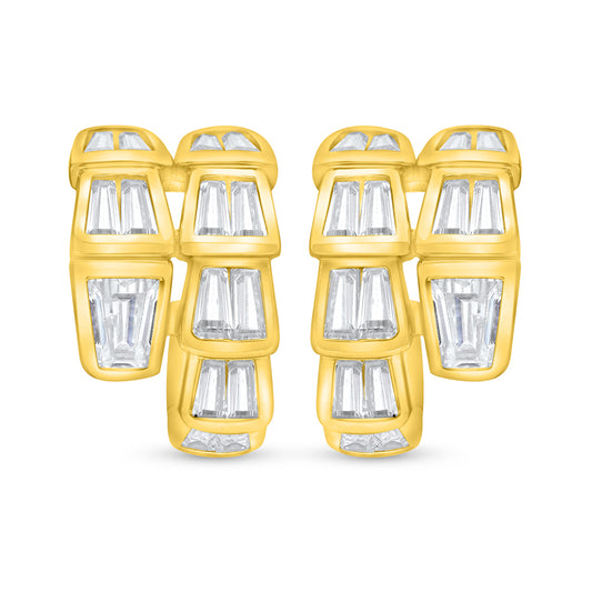 Sterling Silver 925 Earring Golden Plated Embedded With White Zircon