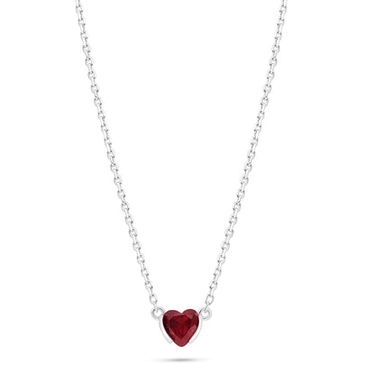 Sterling Silver 925 Necklace Rhodium Plated Embedded With Ruby Corundum