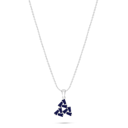 Sterling Silver 925 Necklace Rhodium Plated Embedded With Sapphire Corundum