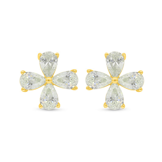 Sterling Silver 925 Earring Golden Plated Embedded With Yellow Diamond