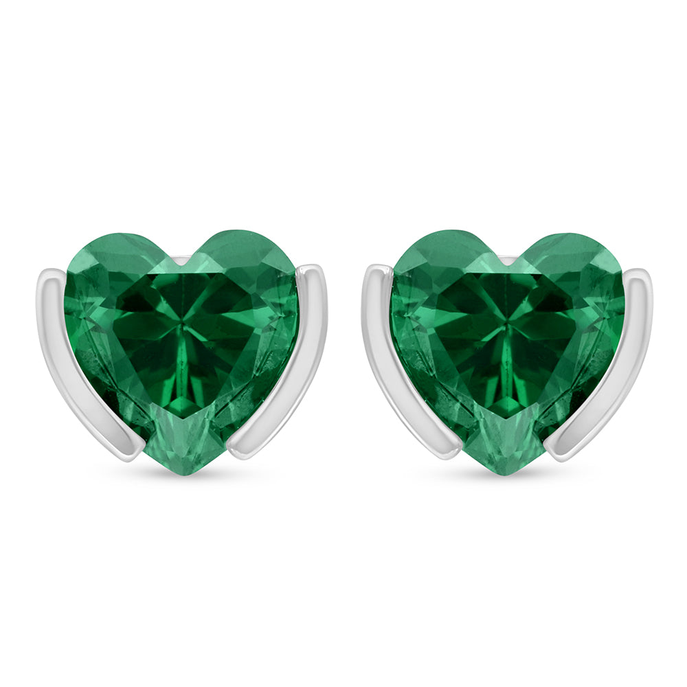 Sterling Silver 925 Earring Rhodium Plated Embedded With Emerald Zircon