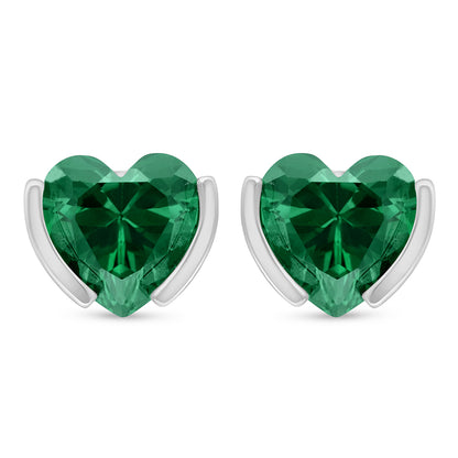 Sterling Silver 925 Earring Rhodium Plated Embedded With Emerald Zircon