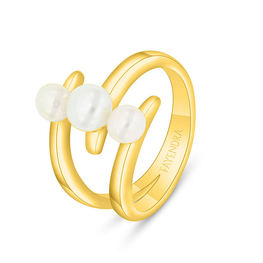 Sterling Silver 925 Ring Golden Plated Embedded With White Shell Pearl