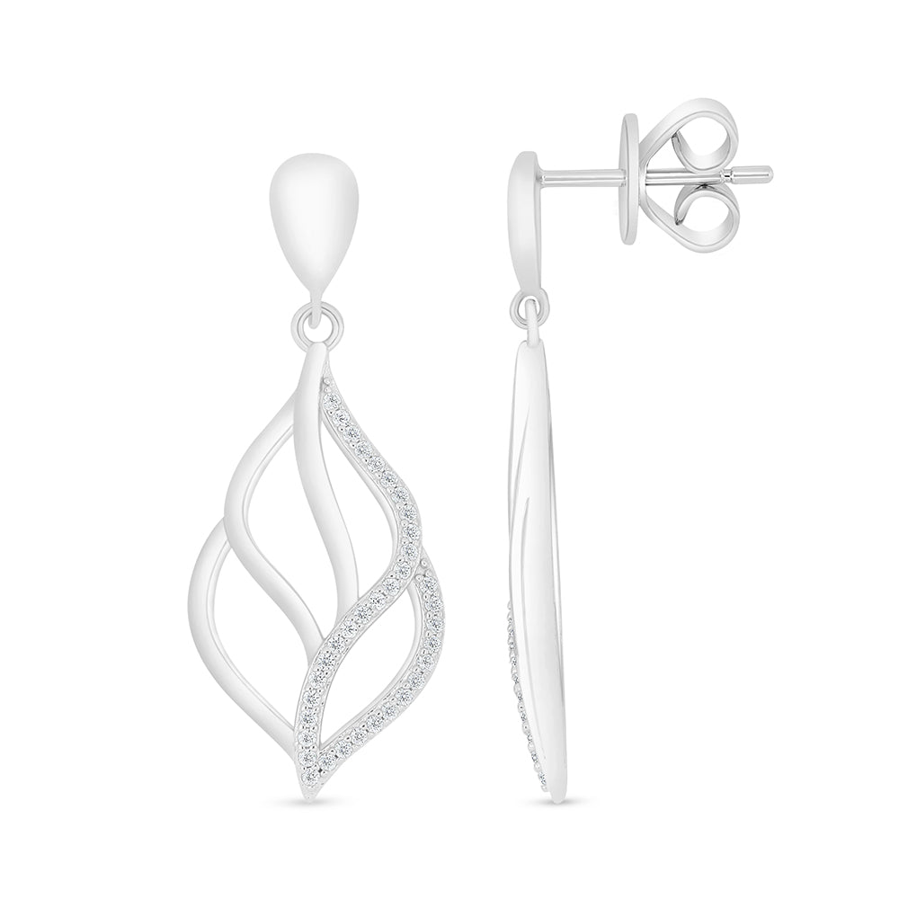 Sterling Silver 925 Earring Rhodium Plated Embedded With White Zircon