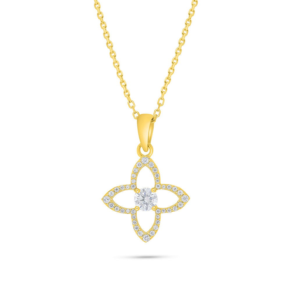 عقد من الفضة الخالصة عيار 925 مطلي ذهبي مرصع فص ابيض