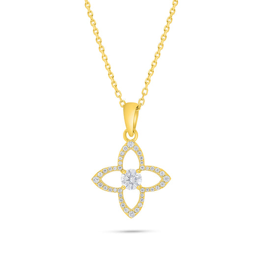 عقد من الفضة الخالصة عيار 925 مطلي ذهبي مرصع فص ابيض