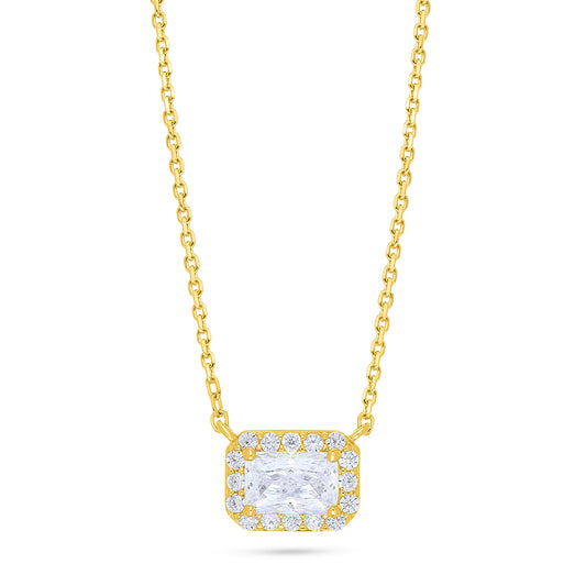 Sterling Silver 925 Necklace Golden Plated Embedded With White Zircon