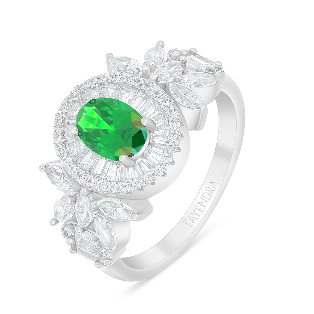 Sterling Silver 925 Set Rhodium Plated Embedded With Emerald Zircon And White Zircon