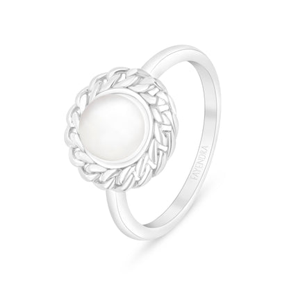 Sterling Silver 925 Ring Rhodium Plated Embedded With Natural White Pearl