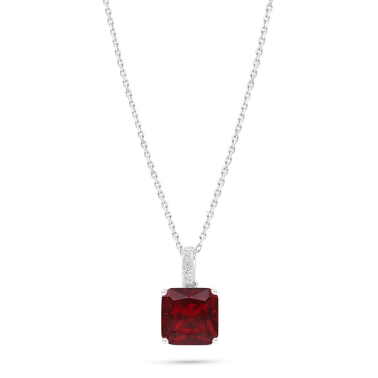 Sterling Silver 925 Necklace Rhodium Plated Embedded With Ruby Corundum And White Zircon