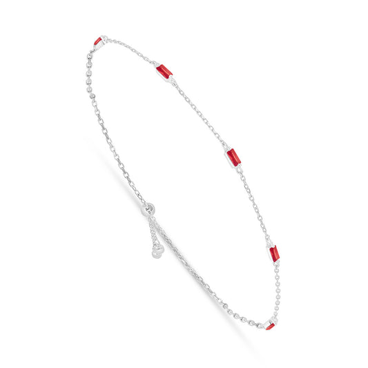 Sterling Silver 925 Bracelet Rhodium Plated Embedded With Ruby Corundum