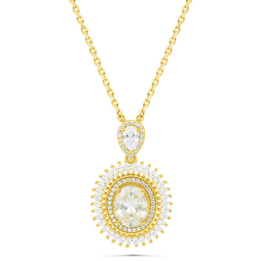 Sterling Silver 925 Necklace Gold Plated Embedded With Yellow Zircon And White Zircon