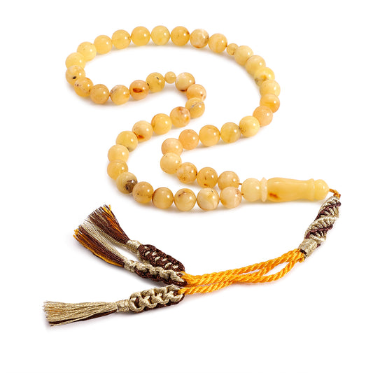 Rosary 45 Embedded With Natural Yellow Amber Premium Grade Round Beads 8 mm Fabric Tassel