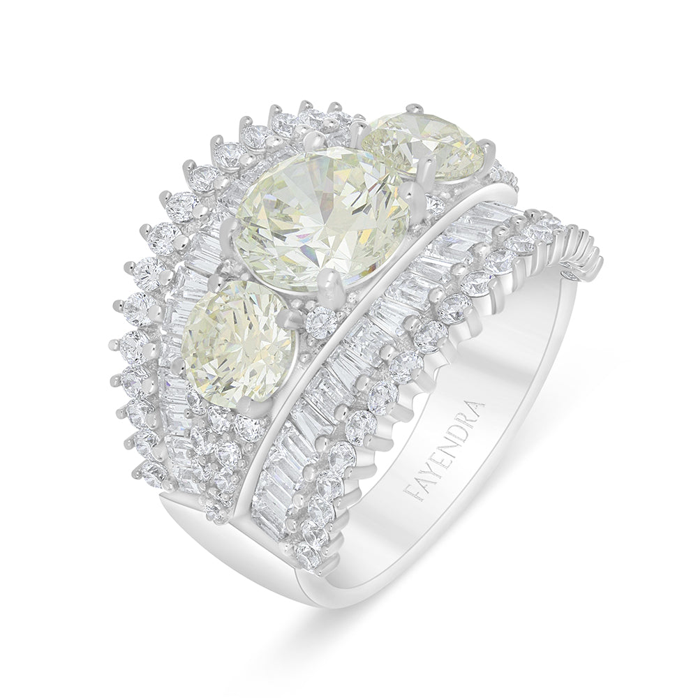 Sterling Silver 925 Ring Rhodium Plated Embedded With Diamond Zircon And White Zircon