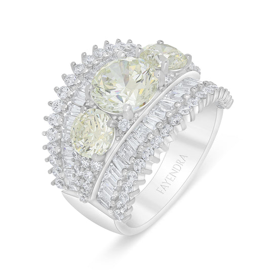 Sterling Silver 925 Ring Rhodium Plated Embedded With Diamond Zircon And White Zircon