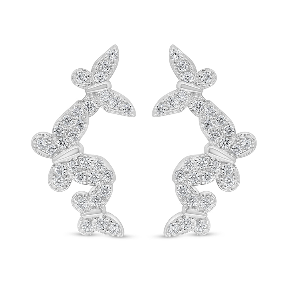Sterling Silver 925 Earring Rhodium Plated Embedded With White Zircon