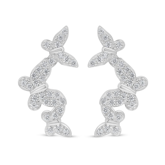 Sterling Silver 925 Earring Rhodium Plated Embedded With White Zircon