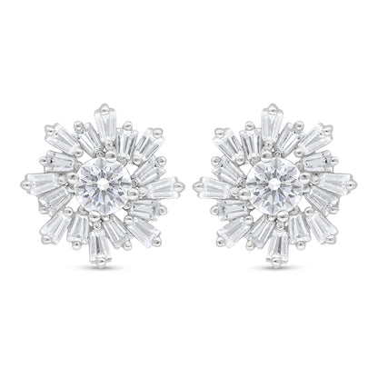 Sterling Silver 925 Earring Rhodium Plated Embedded With Diamond Zircon And White Zircon