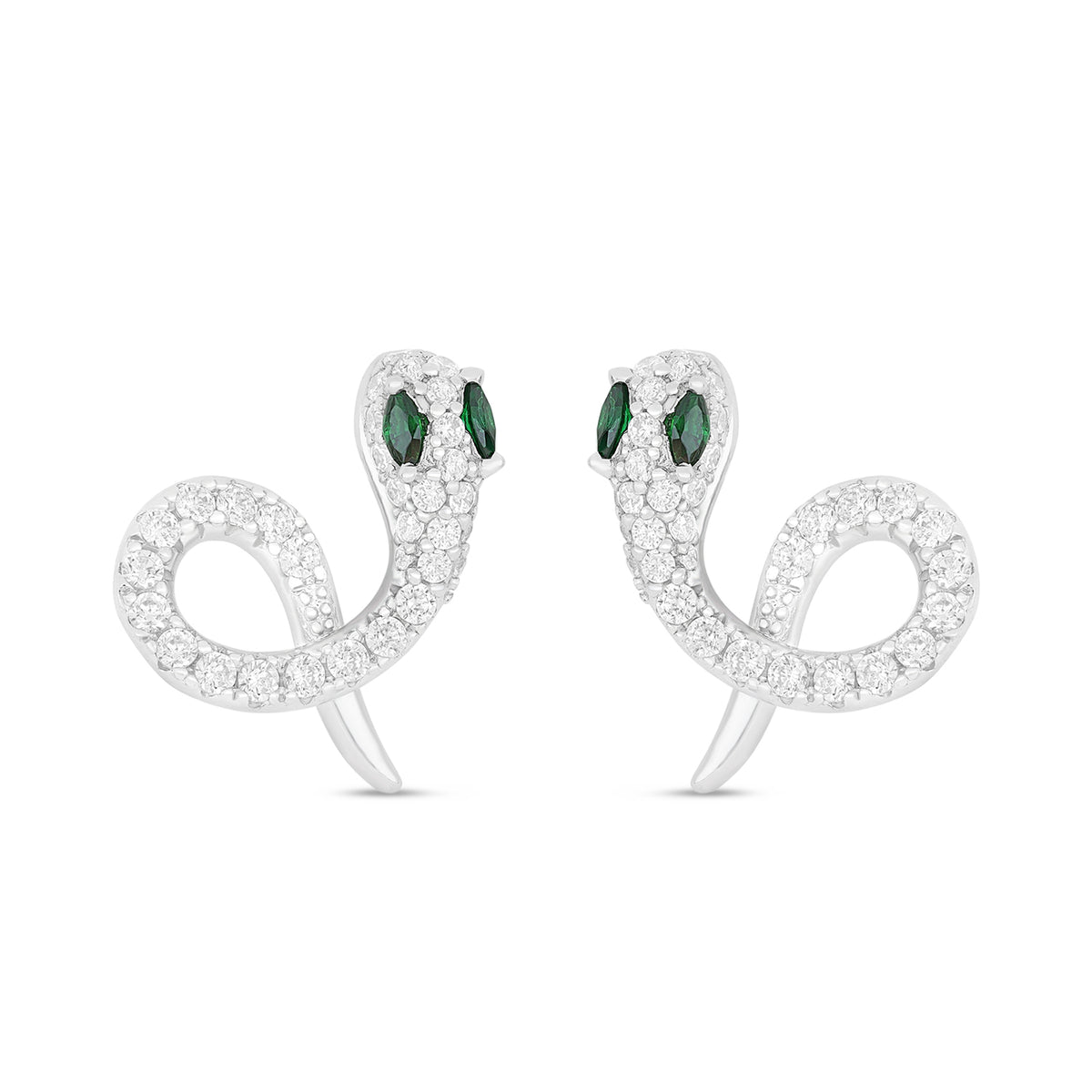 Sterling Silver 925 Earring Rhodium Plated Embedded With Emerald Zircon And White Zircon