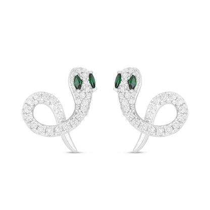 Sterling Silver 925 Earring Rhodium Plated Embedded With Emerald Zircon And White Zircon