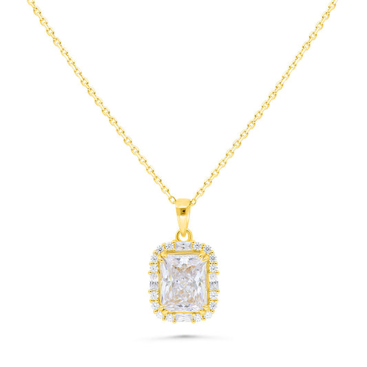 Sterling Silver 925 Necklace Golden Plated Embedded With White Zircon