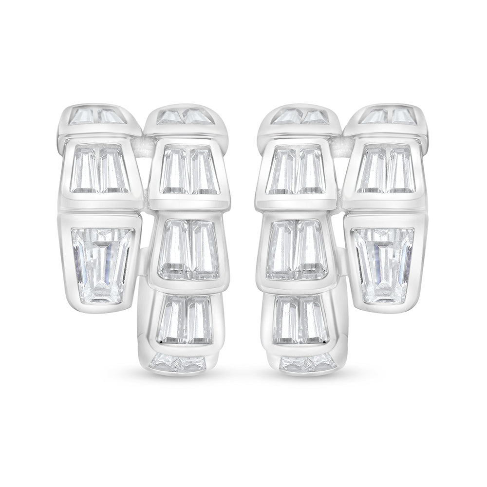 Sterling Silver 925 Earring Rhodium Plated Embedded With White Zircon