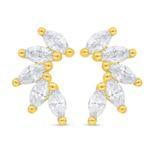 Sterling Silver 925 Earring Golden Plated Embedded With White Zircon