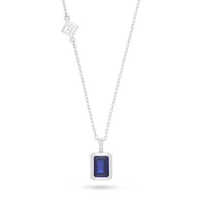 Sterling Silver 925 Necklace Rhodium Plated Embedded With Sapphire Corundum And White Zircon
