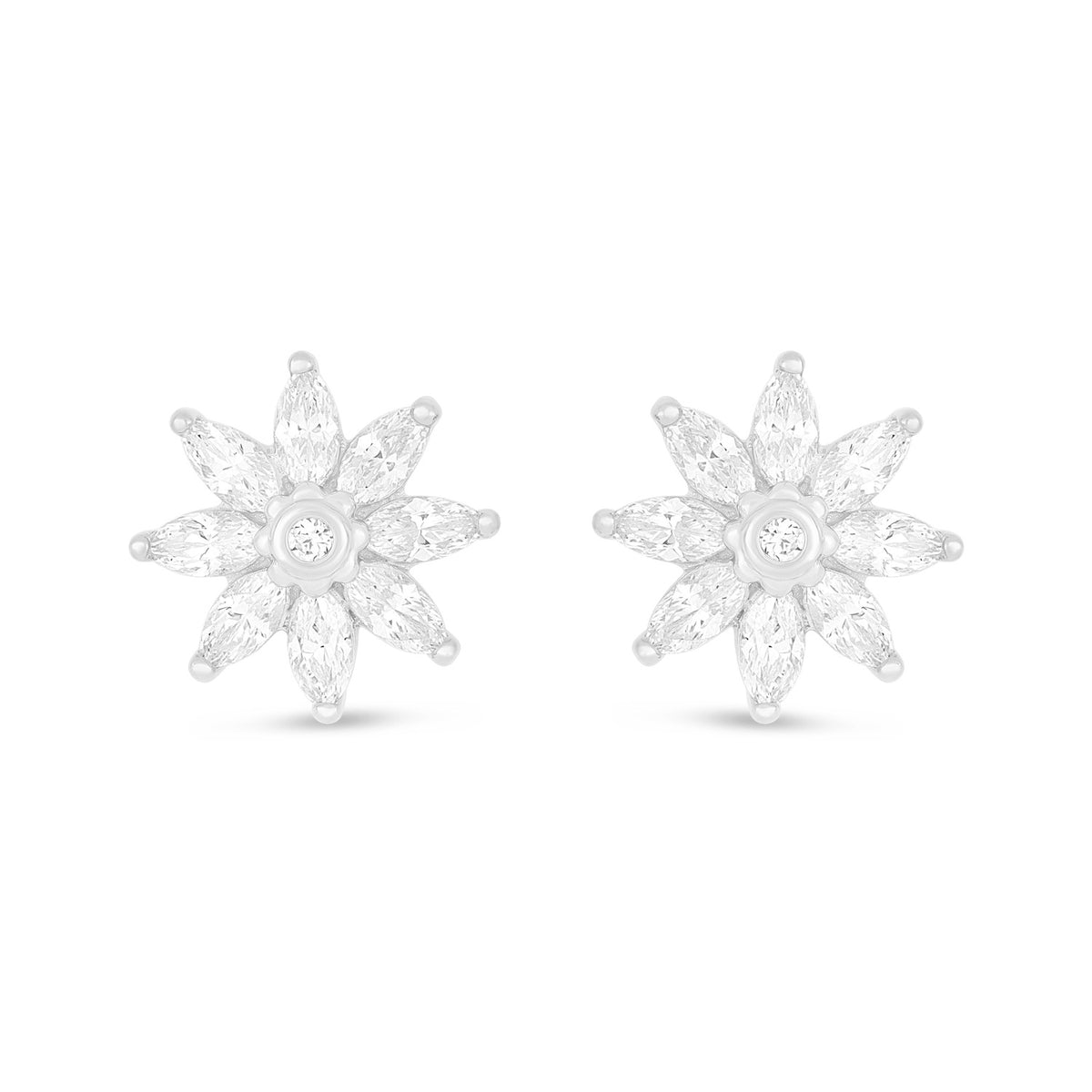 Sterling Silver 925 Earring Rhodium Plated Embedded With White Zircon