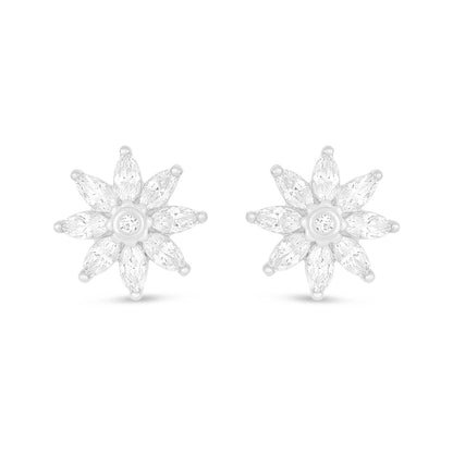 Sterling Silver 925 Earring Rhodium Plated Embedded With White Zircon