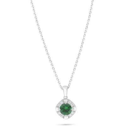 Sterling Silver 925 Necklace Rhodium Plated Embedded With Emerald Zircon And White Zircon