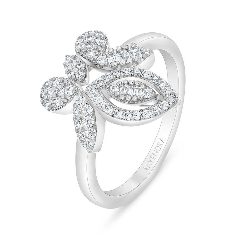 خاتم من الفضة الخالصة عيار 925 مطلي روديوم مرصع فص ابيض