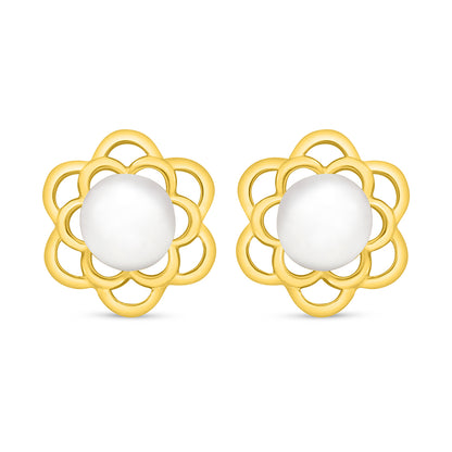 Sterling Silver 925 Earring Golden Plated Embedded With Natural White Pearl
