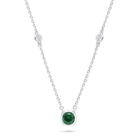 Sterling Silver 925 Necklace Rhodium Plated Embedded With Emerald Zircon And White Zircon