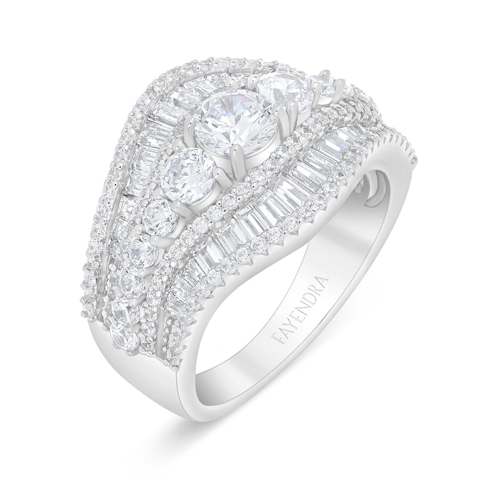 Sterling Silver 925 Ring Rhodium Plated Embedded With White Zircon