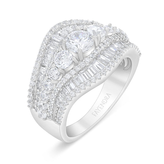 Sterling Silver 925 Ring Rhodium Plated Embedded With White Zircon