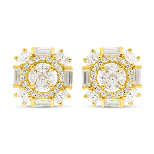 Sterling Silver 925 Earring Golden Plated Embedded With White Zircon