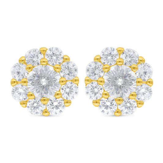 Sterling Silver 925 Earring Golden Plated Embedded With Diamond Zircon And White Zircon