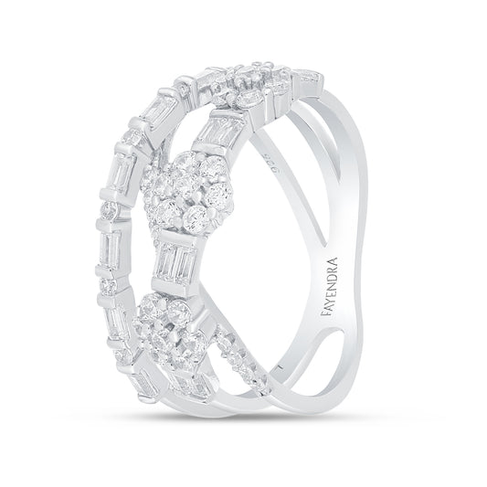 Sterling Silver 925 Ring Rhodium Plated Embedded With White Zircon